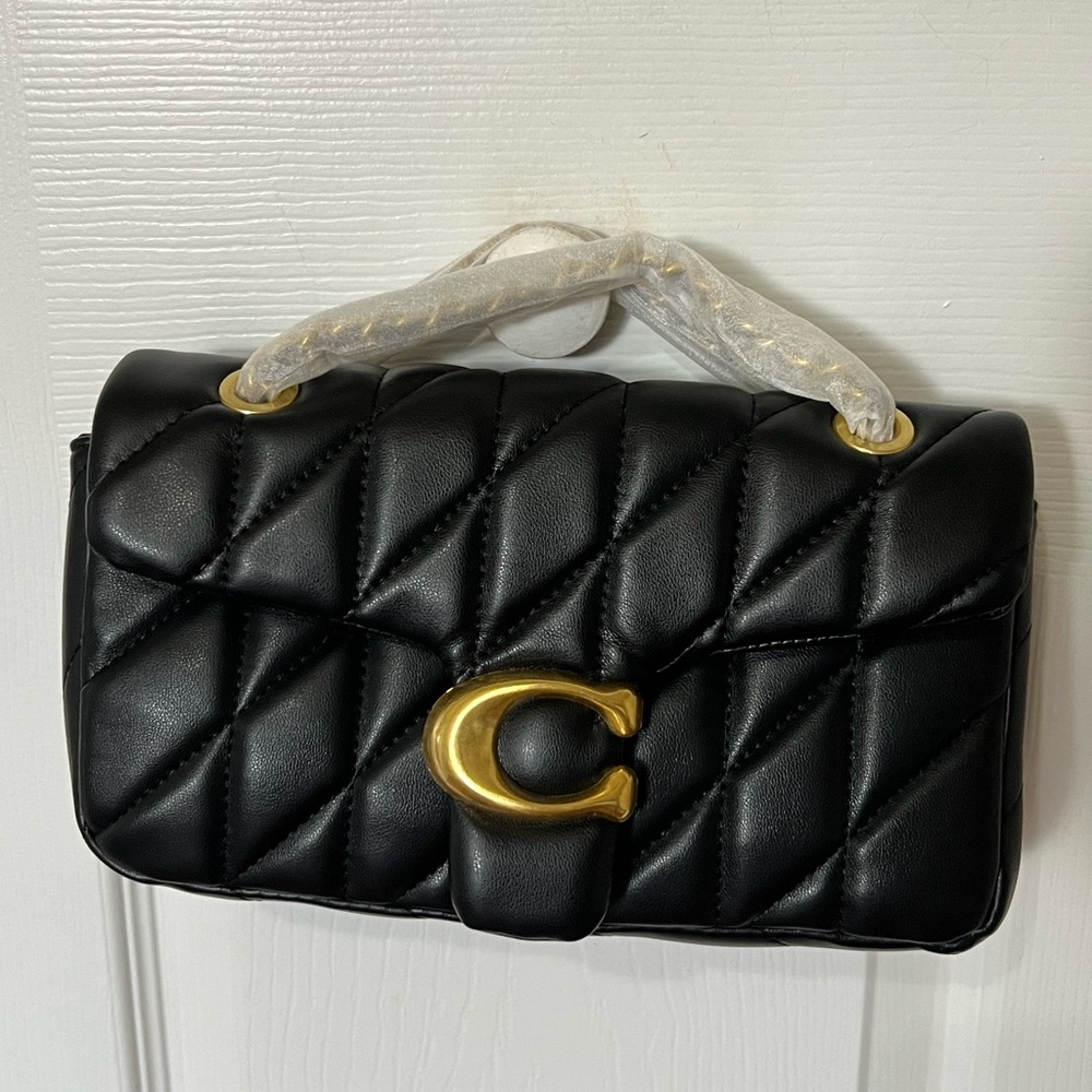 Black Quilted Handbag with Gold Accent